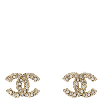 Chanel Pearl Crystal CC Earrings Light Gold 1 of 4