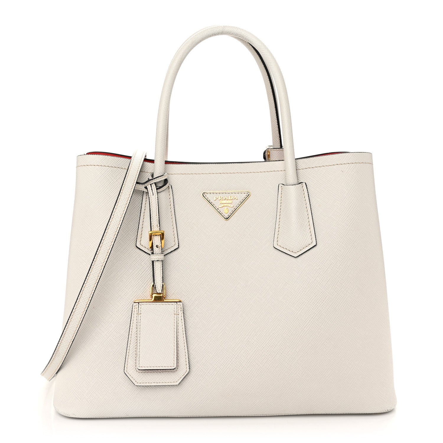 Prada Saffiano Cuir Medium Double Bag Talco Lacca 1 of 11