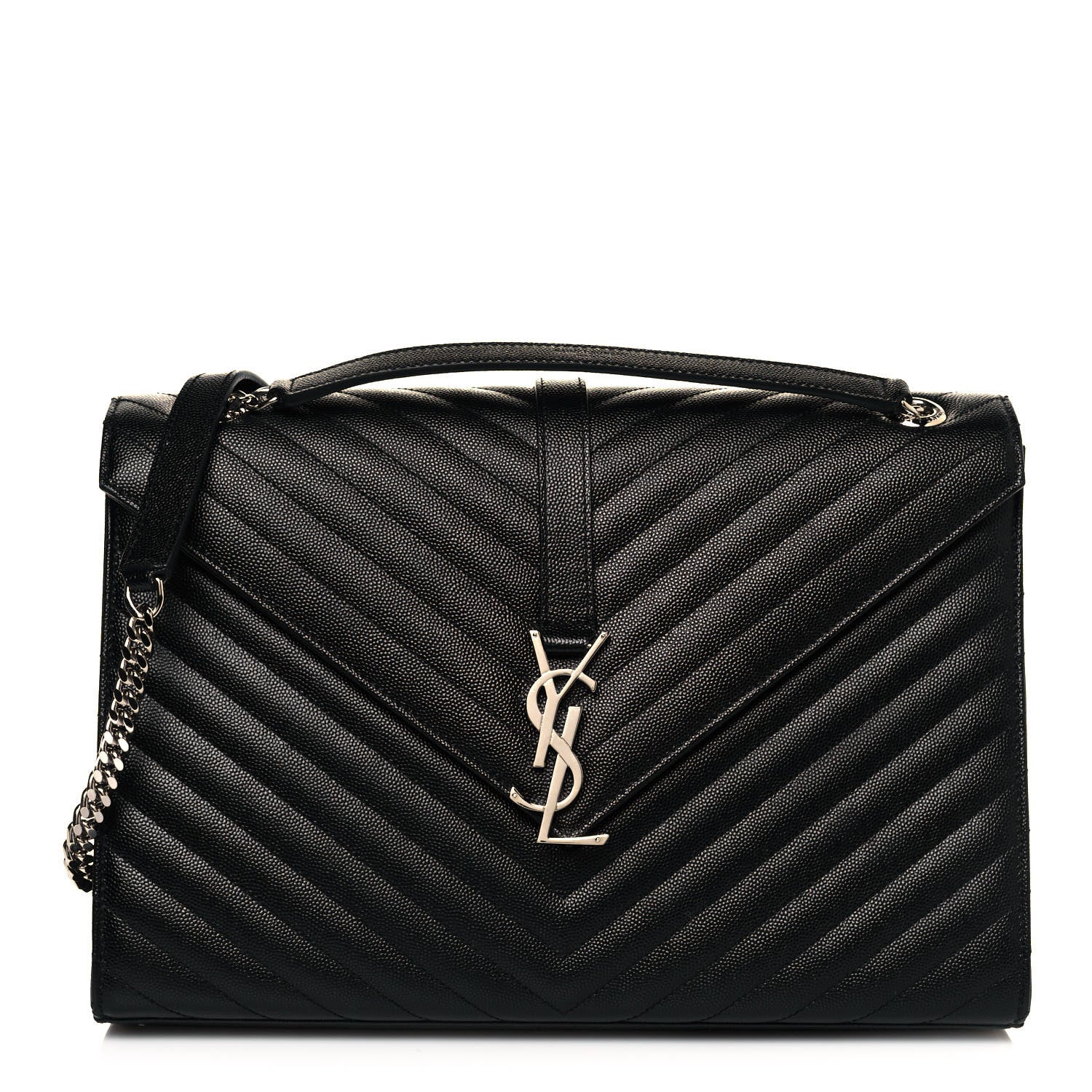 Saint Laurent Grain De Poudre Matelasse Chevron Large Monogram Satchel Black 1 of 12
