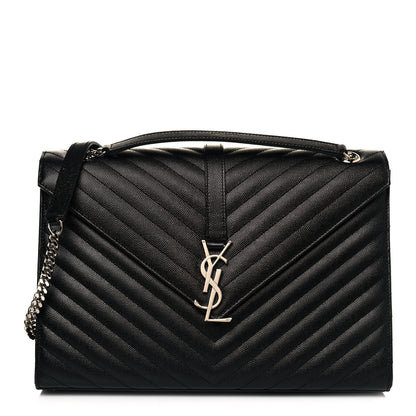 Saint Laurent Grain De Poudre Matelasse Chevron Large Monogram Satchel Black 1 of 12