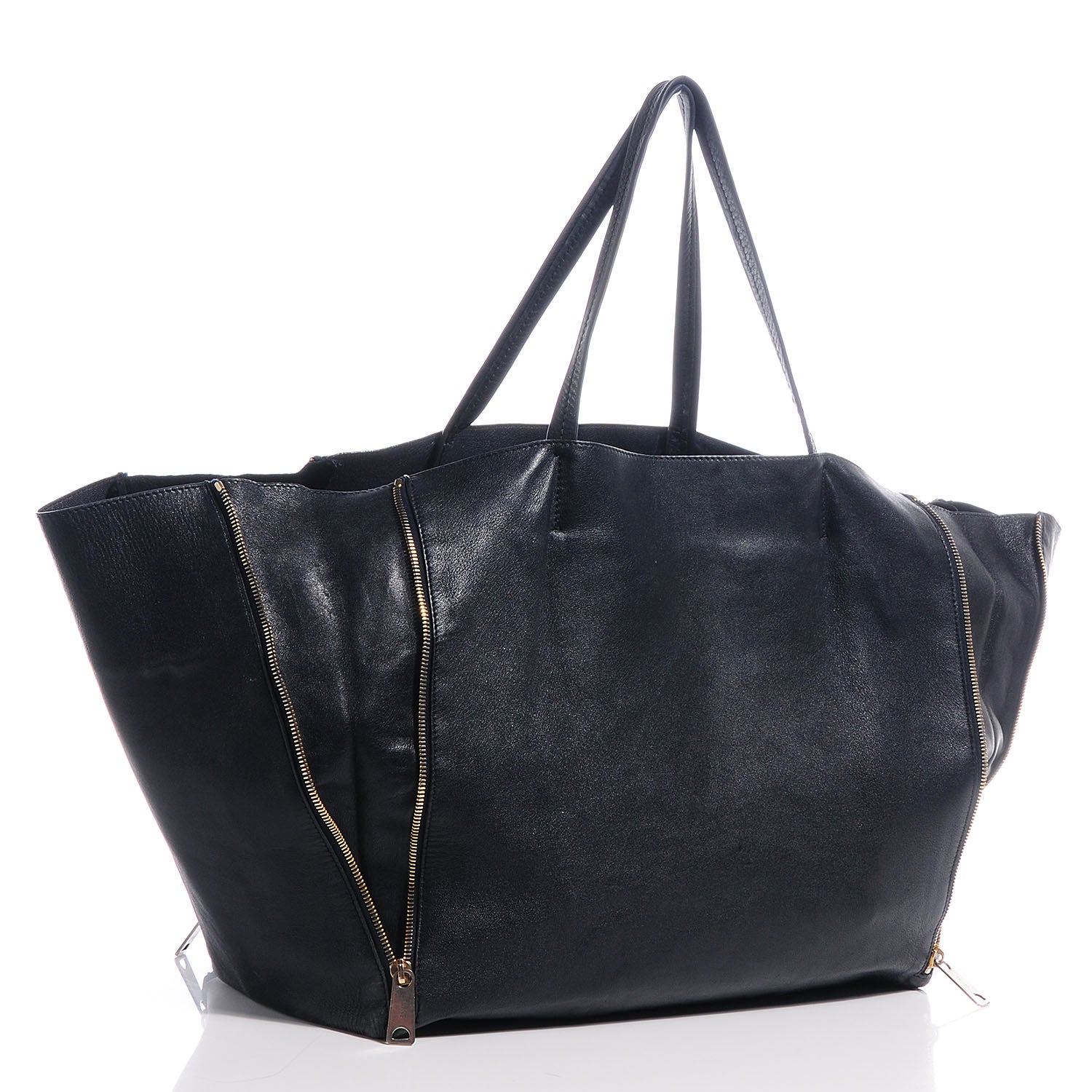 Celine Leather Horizontal Zipper Gusset Cabas Black 3 of 12