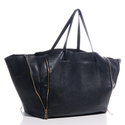 Celine Leather Horizontal Zipper Gusset Cabas Black 3 of 12