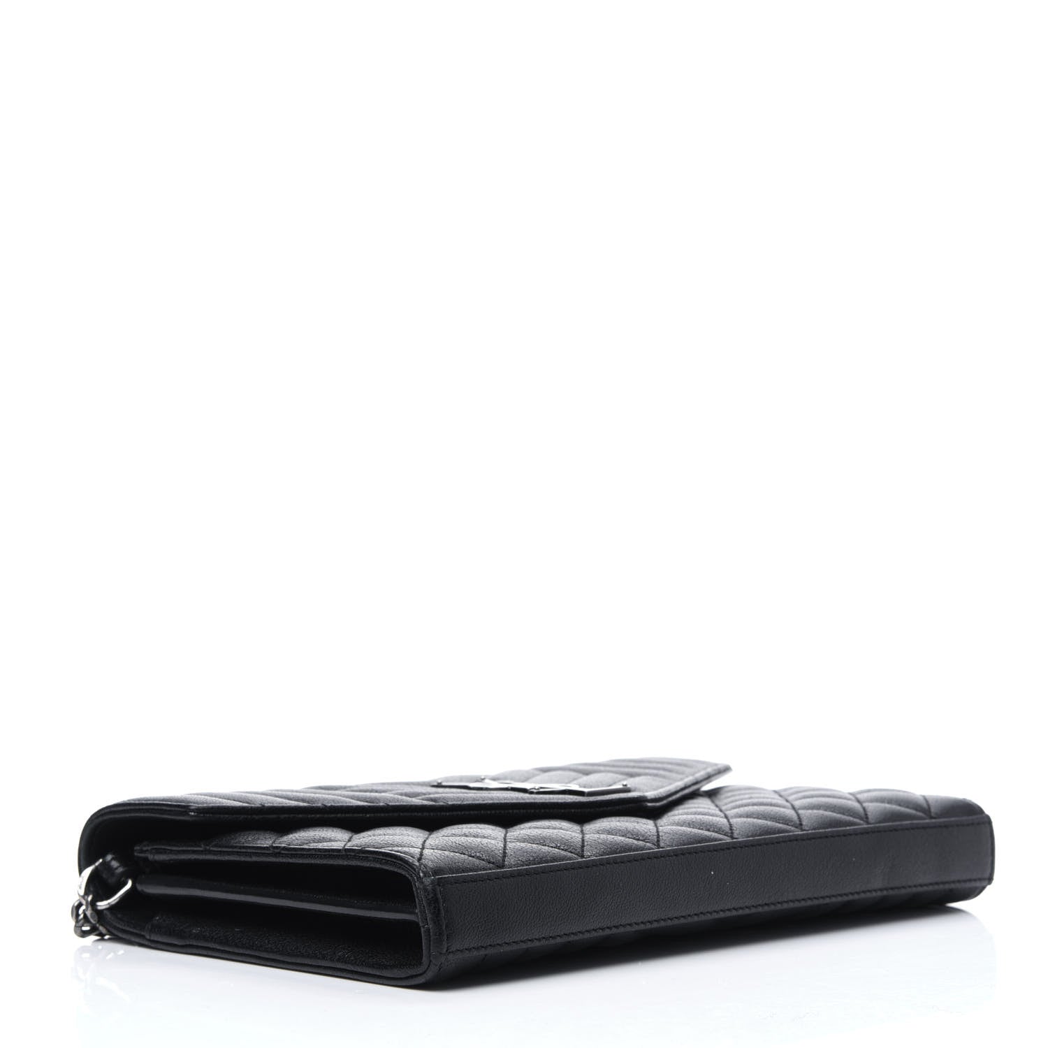 Saint Laurent Sheepskin Tri-Quilt Monogram Envelope Chain Wallet Black 4 of 13