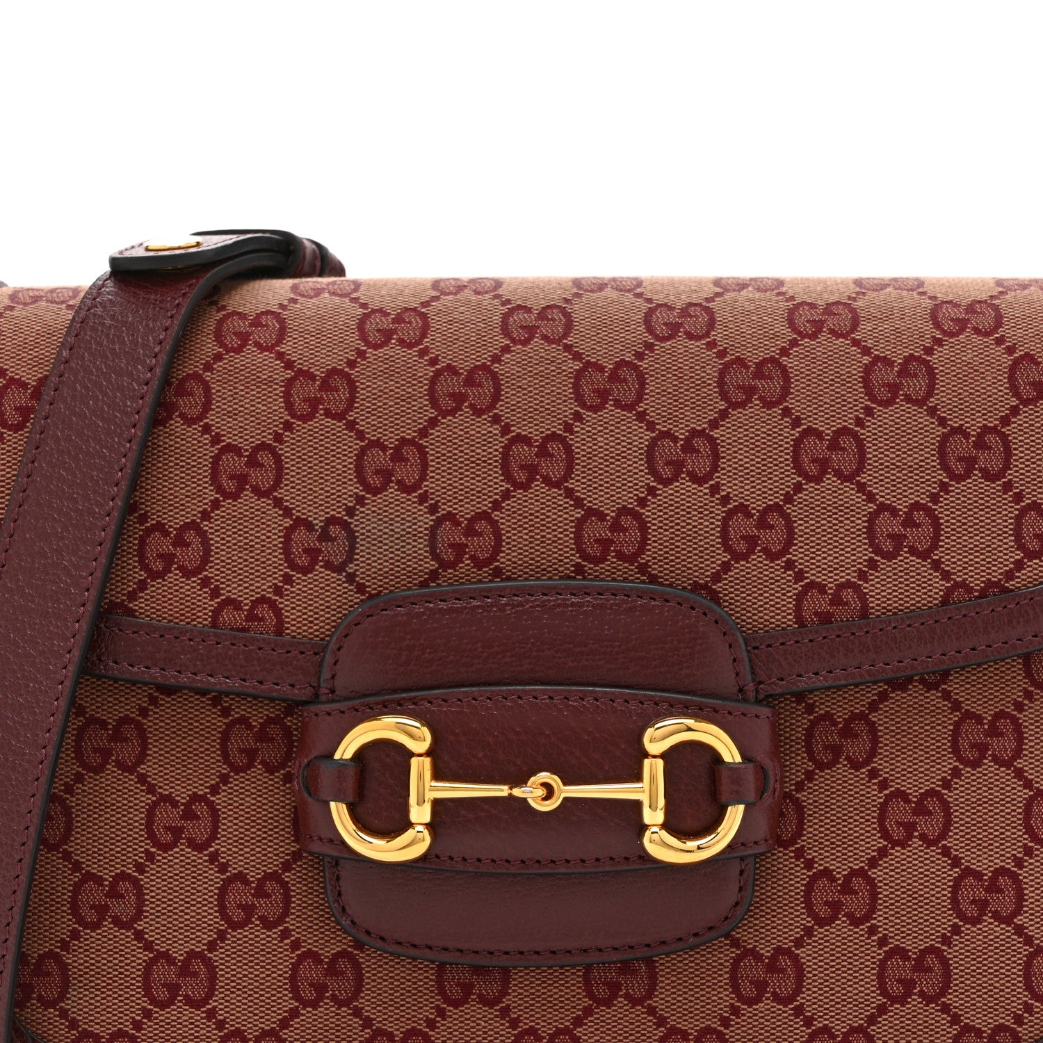 Gucci Monogram Textured Dollar Calfskin Horsebit 1955 Shoulder Bag Sahara Rubino Chardonnay 9 of 11