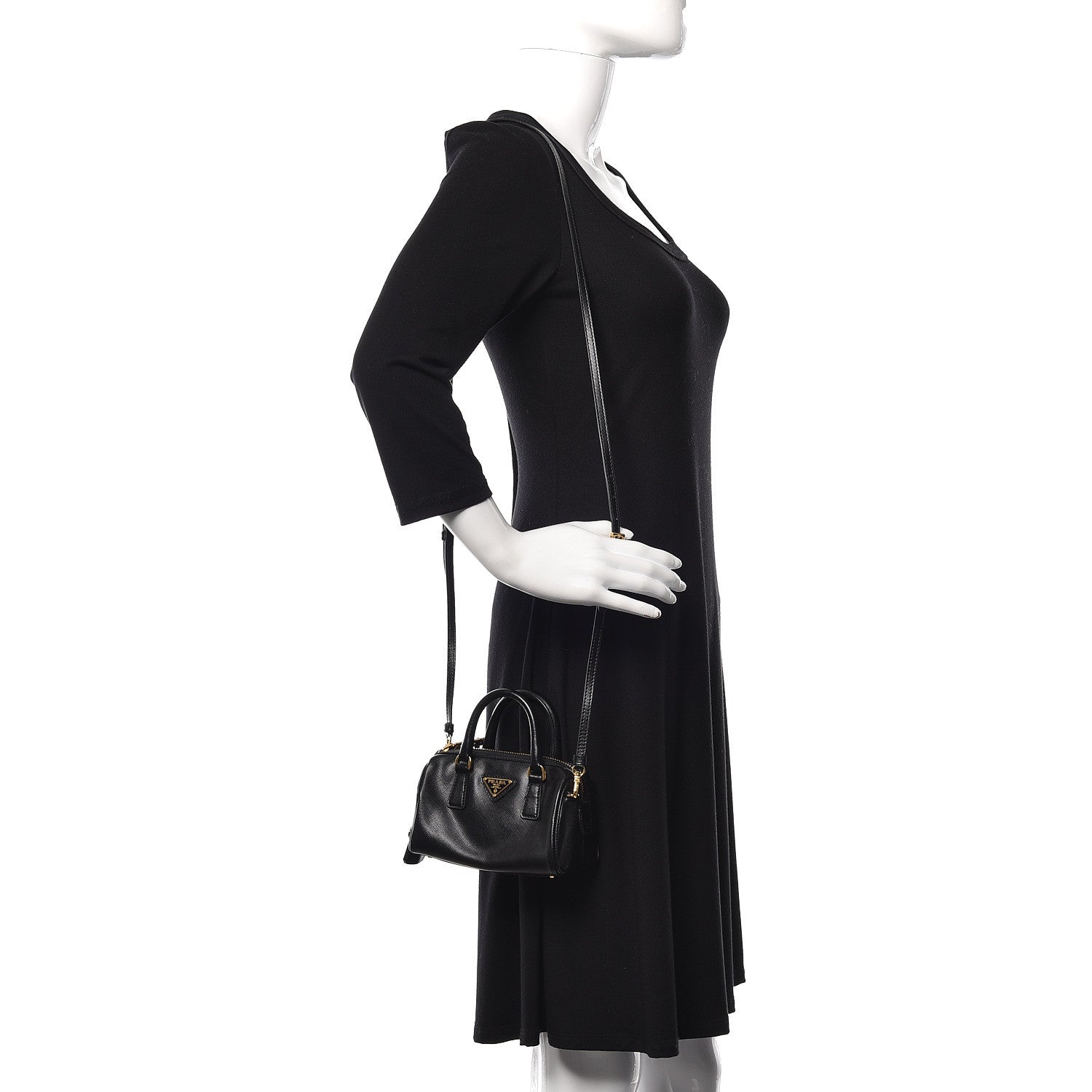 Prada Saffiano Vernice Lux Mini Convertible Bowler Black 2 of 11