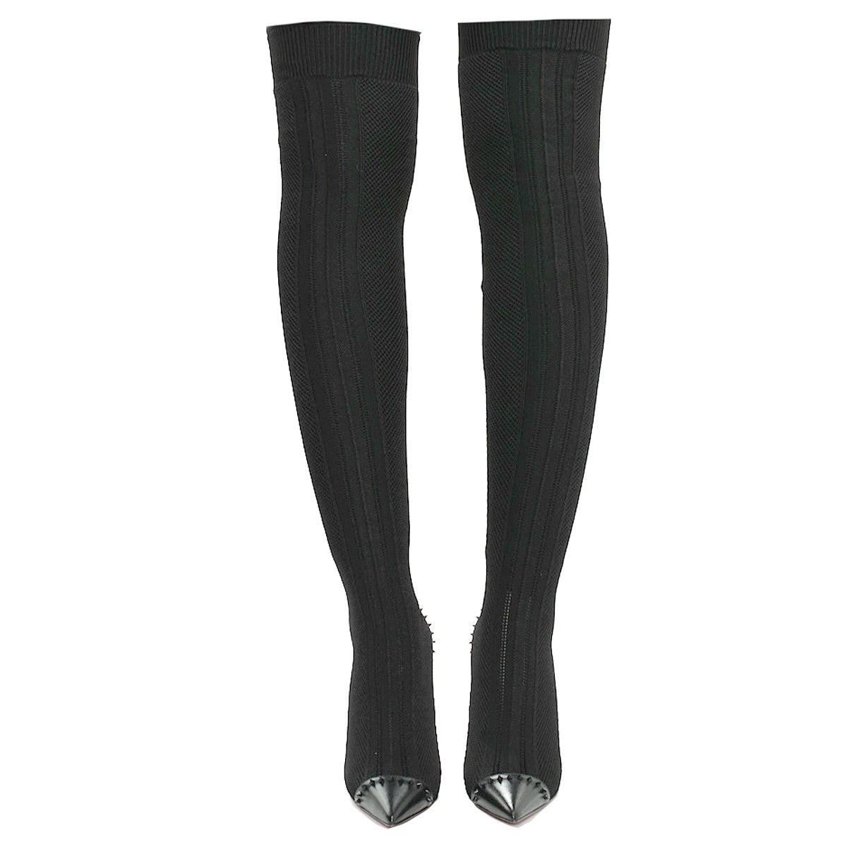 Christian Louboutin Fabric Souricette 100 Spiked Tall Sock Boots 38 Black 3 of 6