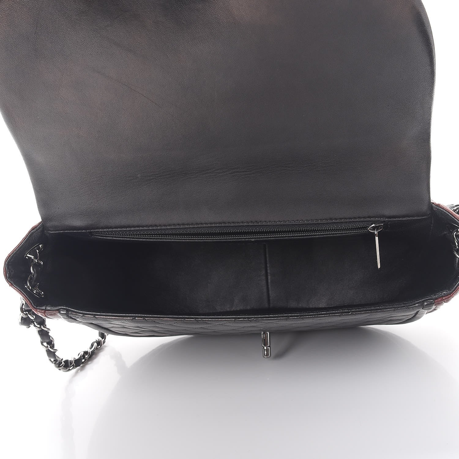 Chanel Lambskin Quilted Large Classic Twist Crescent Flap Black Burgundy 5 of 8