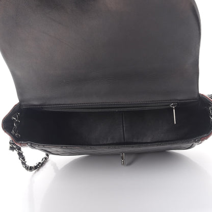 Chanel Lambskin Quilted Large Classic Twist Crescent Flap Black Burgundy 5 of 8