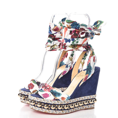 Christian Louboutin Suede Satin Levantinana 120 Wedges 39 Blue 3 of 7
