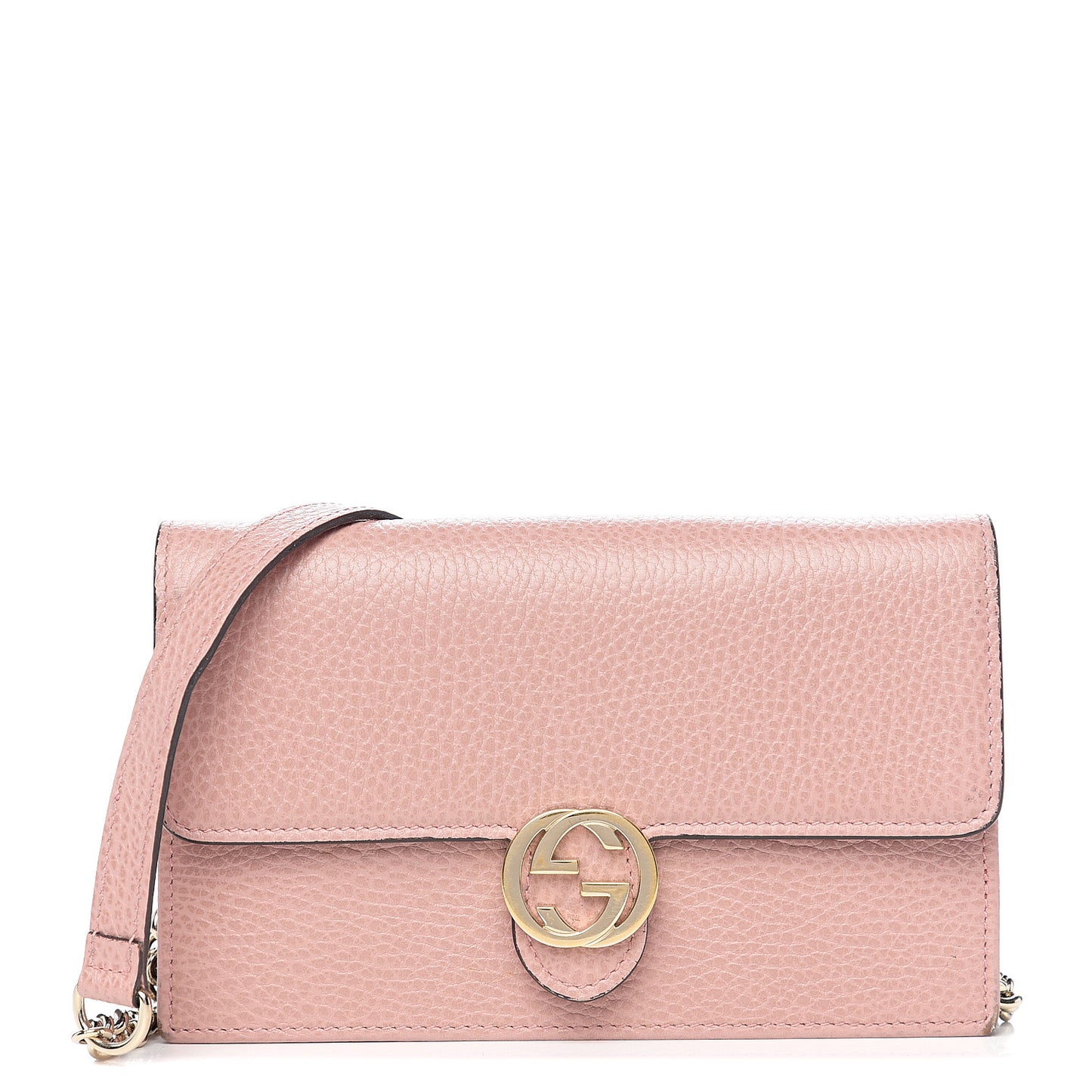 Dollar Calfskin Interlocking G Chain Wallet Soft Pink