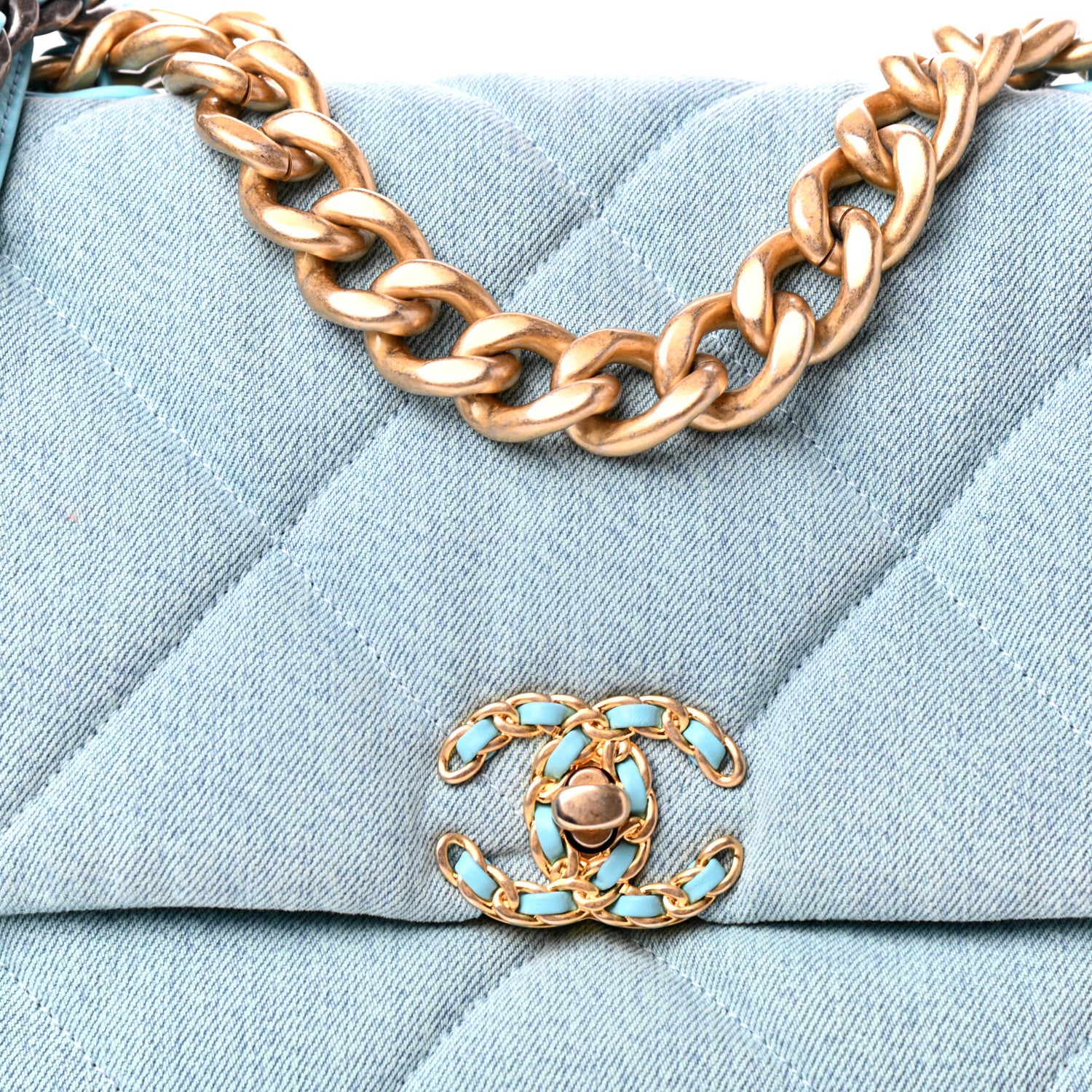 Chanel Denim Quilted Large Chanel 19 Flap Neon Blue 11 of 11