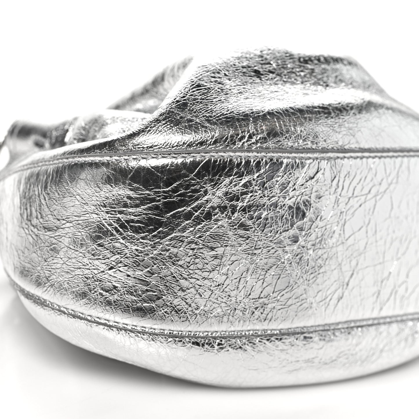 Metallic Crackled Lambskin Mini Pumpkin Bag  Light Silvery