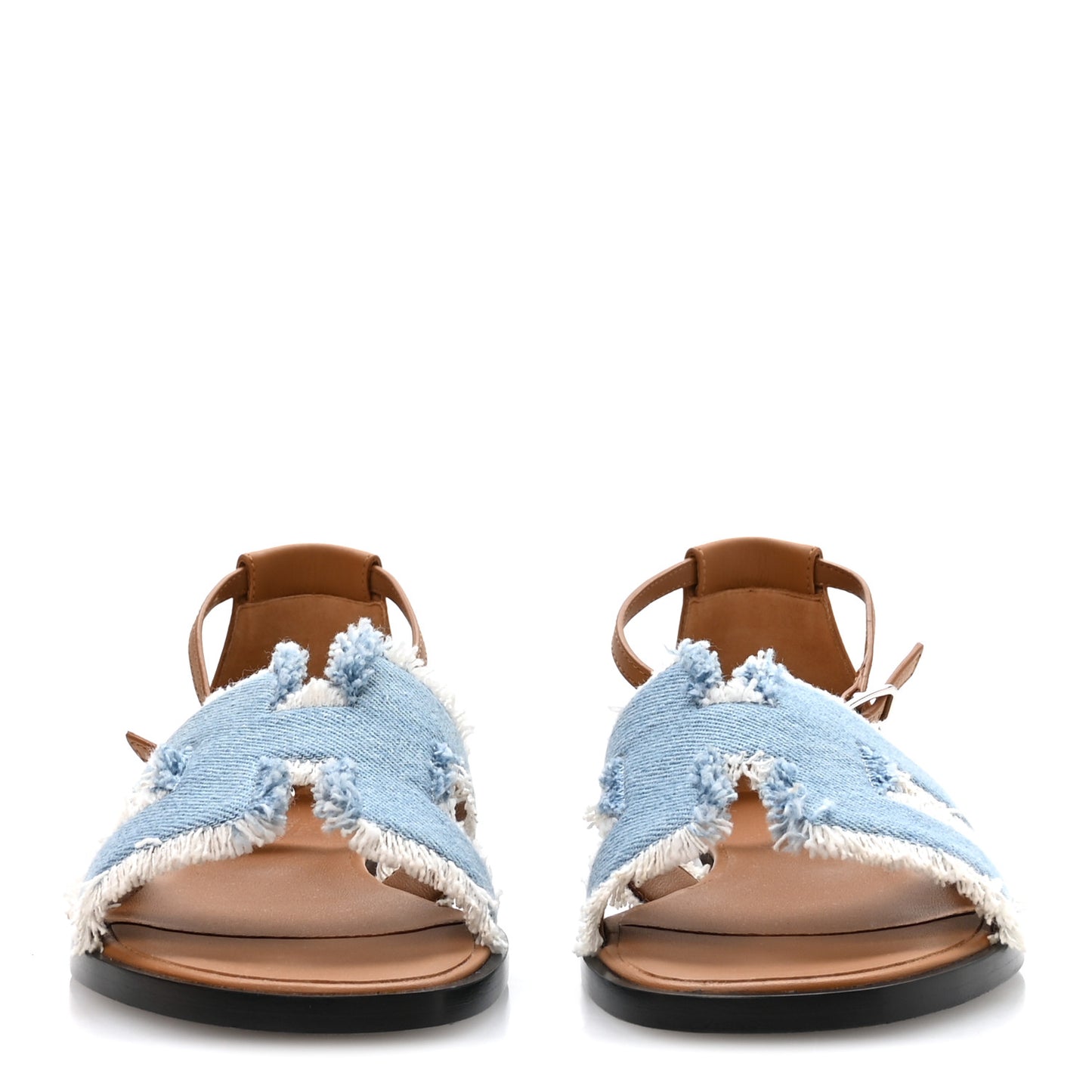 Denim Fringe Santorini Sandals 36 Bleu Clair Naturel