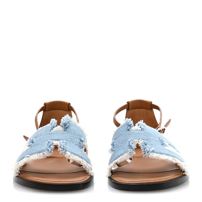 Hermes Denim Fringe Santorini Sandals 36 Bleu Clair Naturel 3 of 9