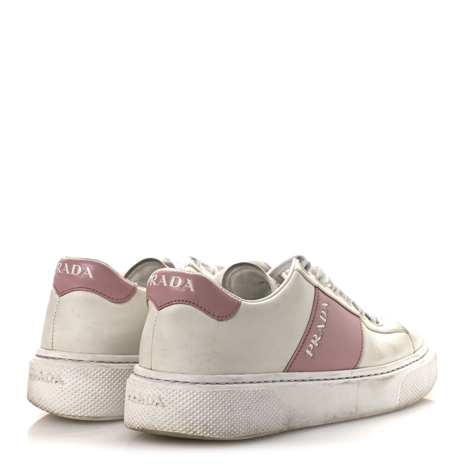 Prada Vitello Soft Logo 45mm Platform Sneakers 35.5 White Pink 5 of 15