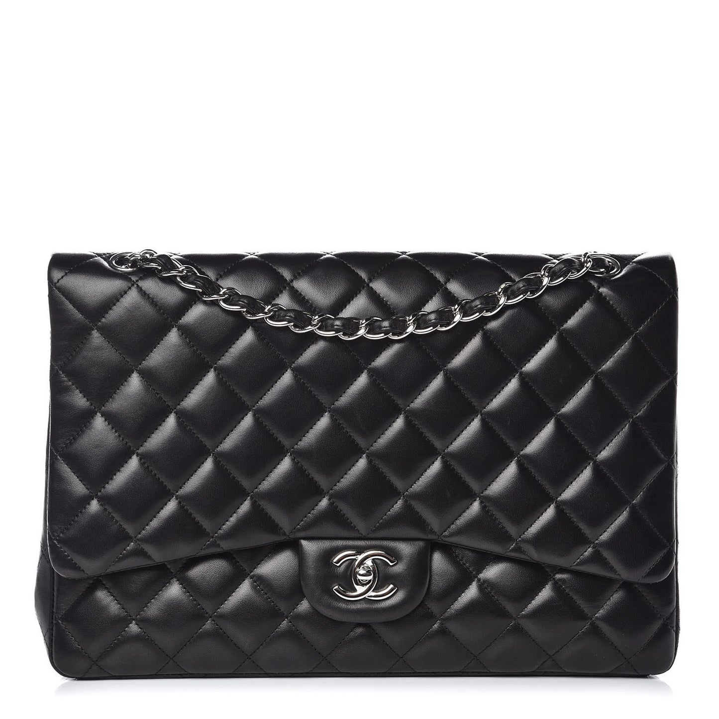 Lambskin Quilted Maxi Single Flap Black
