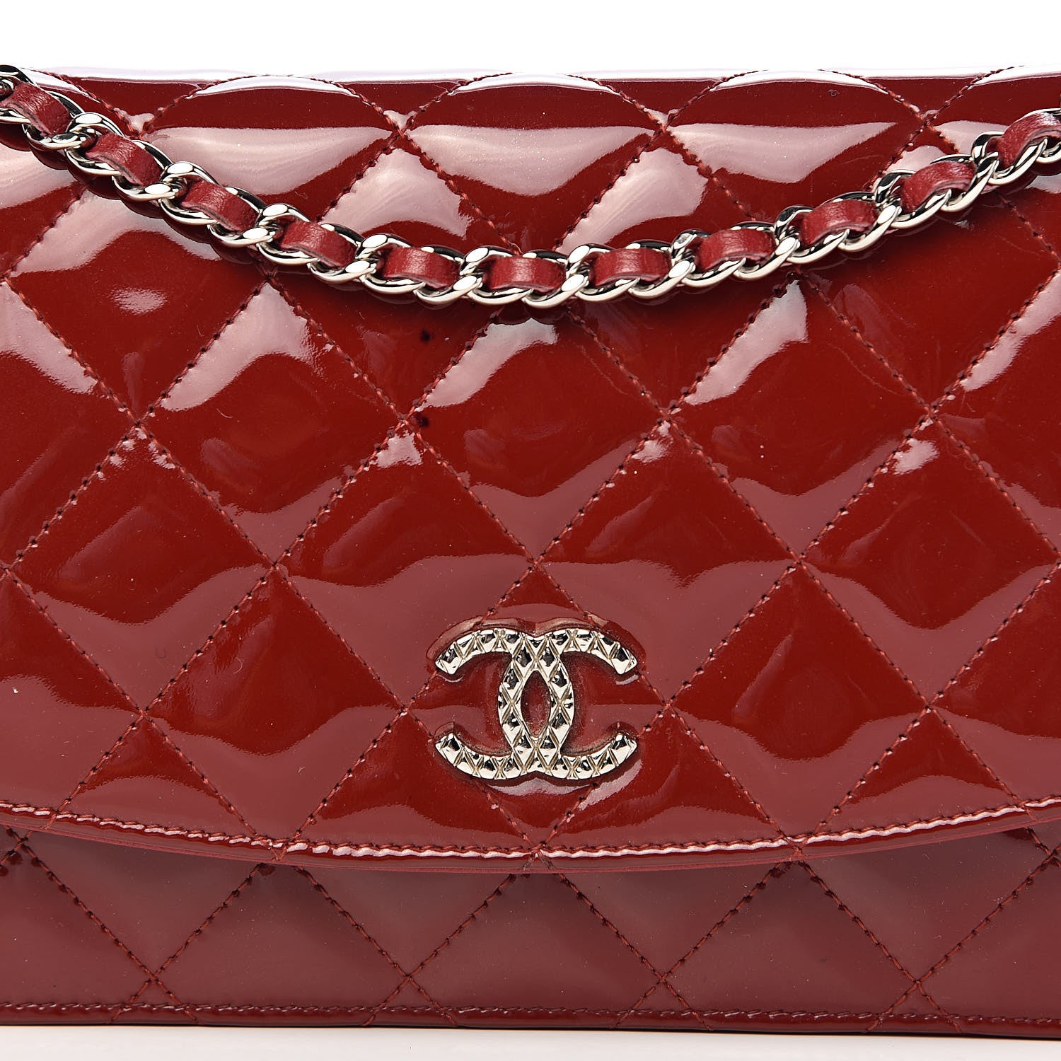 Chanel Patent Quilted Brilliant Wallet On Chain WOC Red 13 of 13