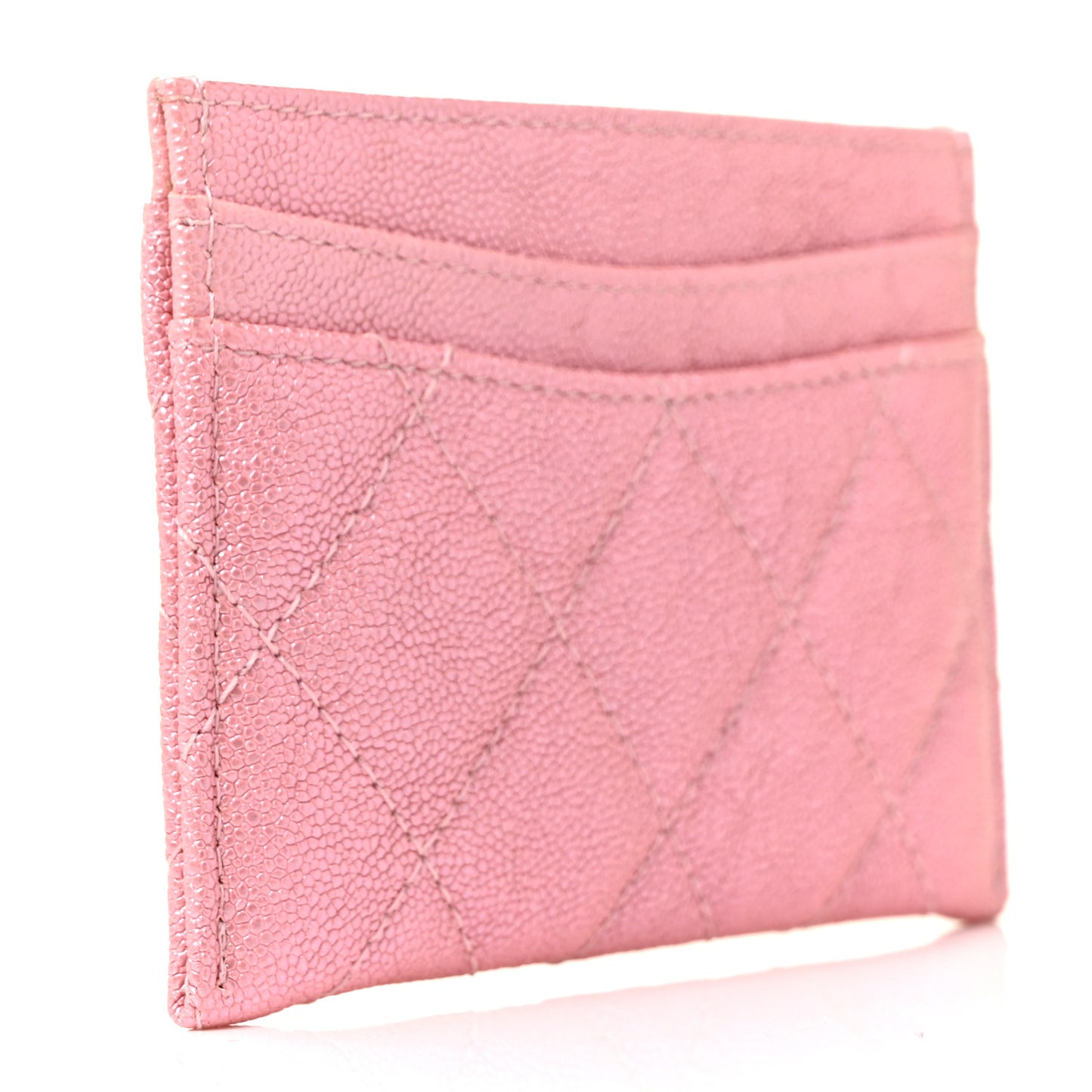Iridescent Caviar Quilted Card Holder Rose Pink