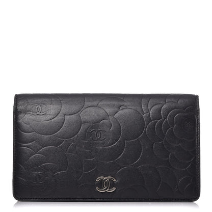 Chanel Lambskin Camellia Embossed Yen Wallet Black 1 of 14