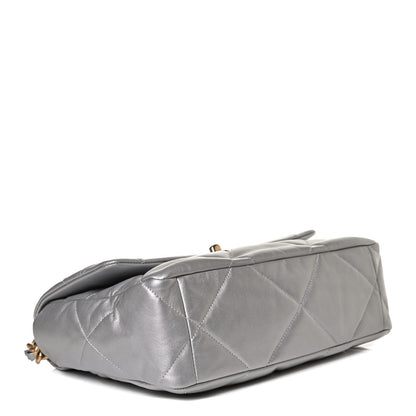 Chanel Metallic Goatskin Quilted Large Chanel 19 Flap Silver 4 of 12