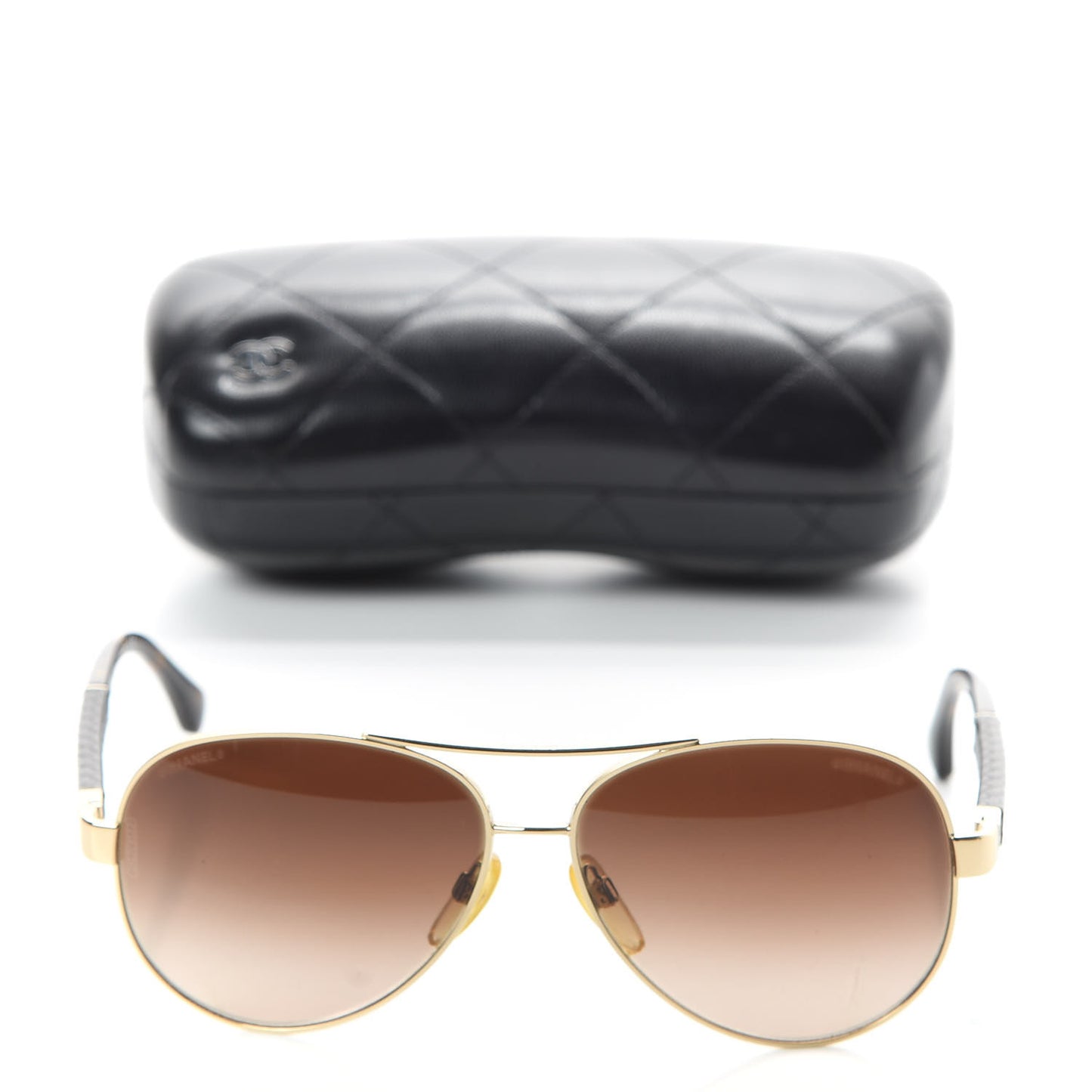 Lambskin Quilted CC Aviator Sunglasses 4195-Q Brown Gold