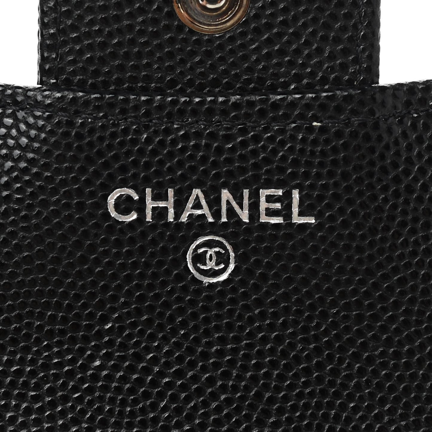 Caviar Chevron Quilted Compact Flap Wallet Black
