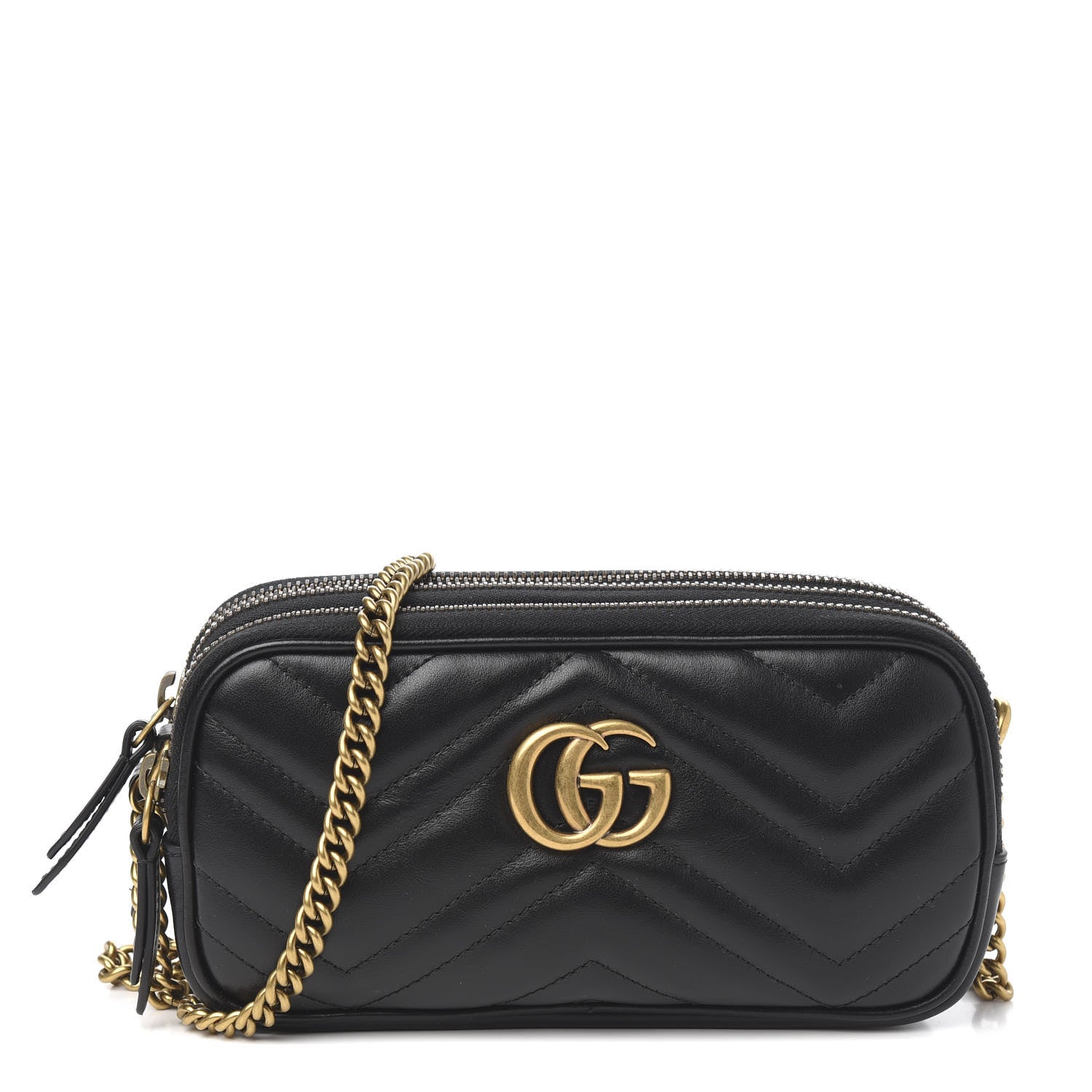 Gucci Calfskin Matelasse Mini GG Marmont Chain Crossbody Bag Black 1 of 12