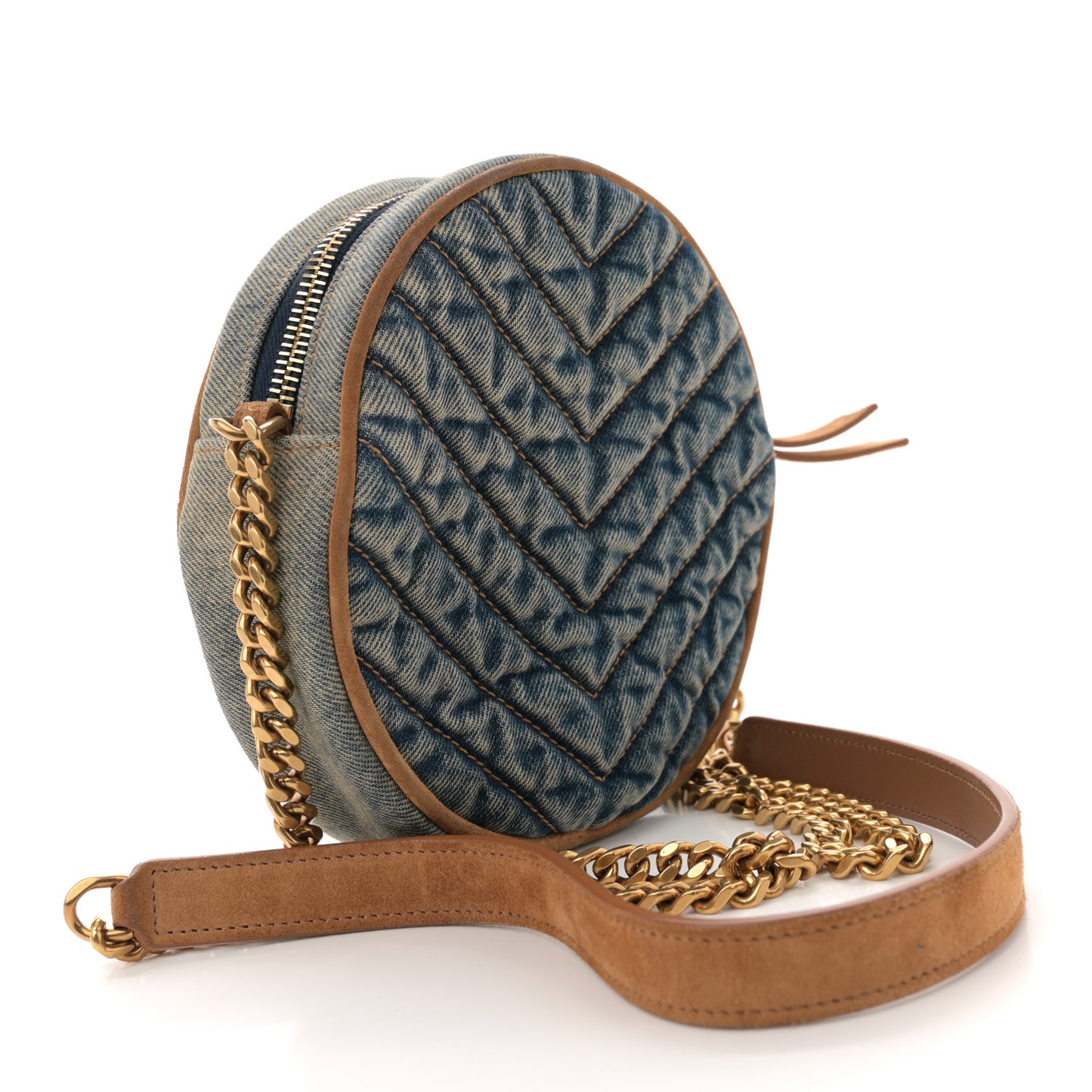 Denim Quilted Monogram Round Crossbody Bag Rodeo Blue