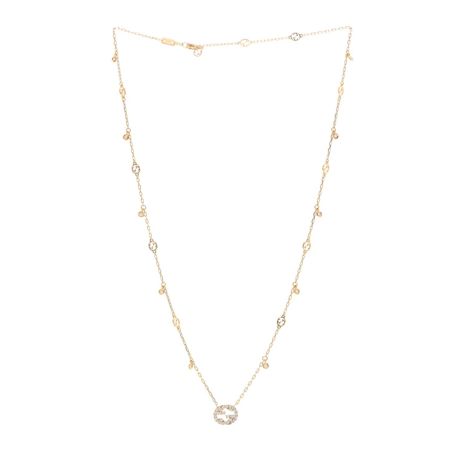 18K Yellow Gold Diamond Interlocking G Pendant Necklace