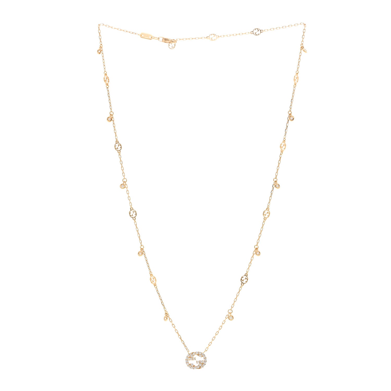 Gucci 18K Yellow Gold Diamond Interlocking G Pendant Necklace 3 of 4