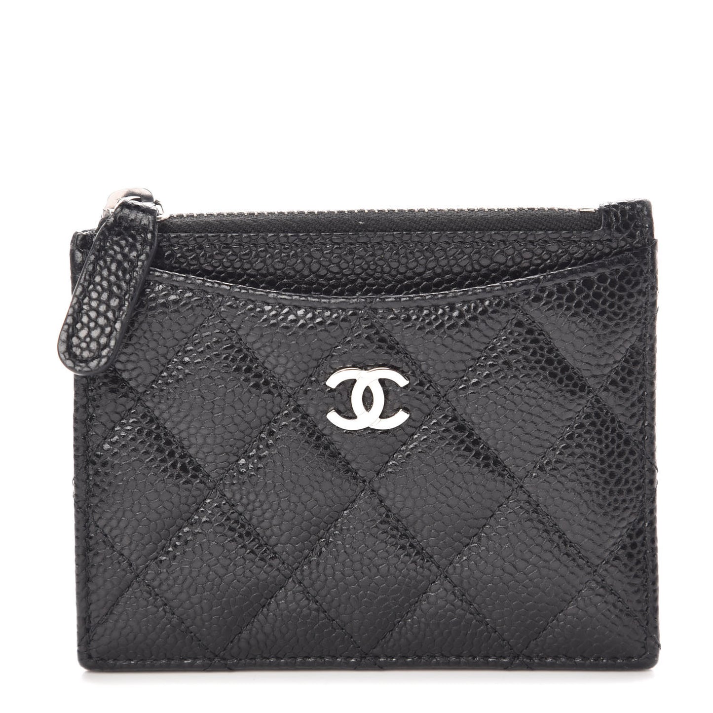 Caviar Quilted CC Zip Card Holder Black