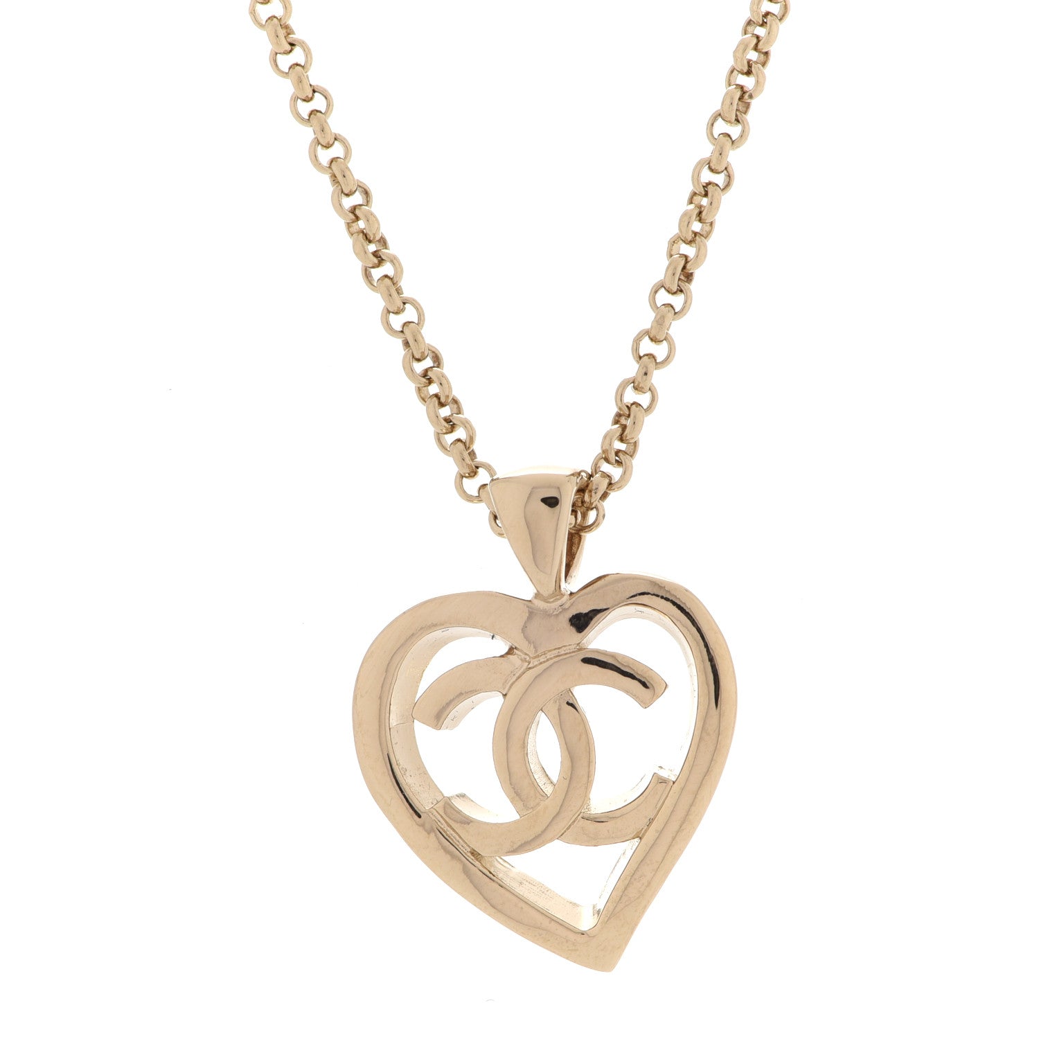Chanel CC Heart Chain Pendant Necklace Gold 4 of 6