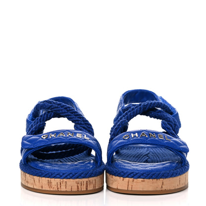Chanel Cord Lambskin Quilted Logo Sandals 39 Blue 2 of 9