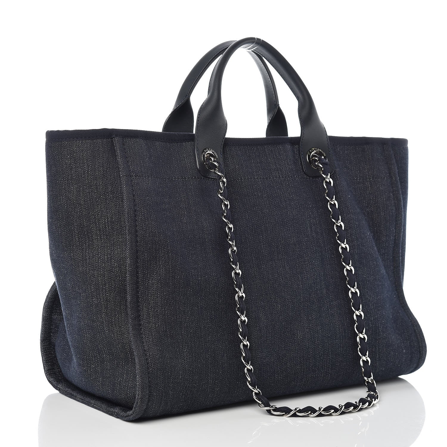 Chanel Denim Large Deauville Tote Blue Orange 3 of 10