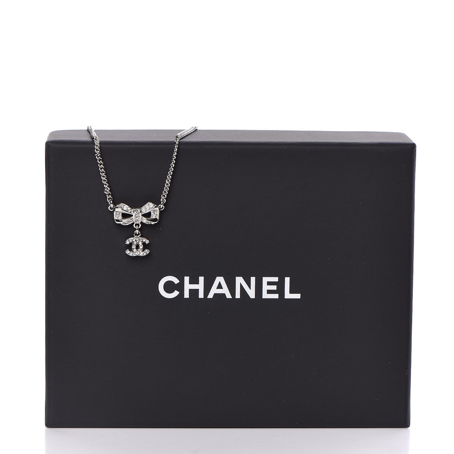 Crystal CC Bow Necklace Silver