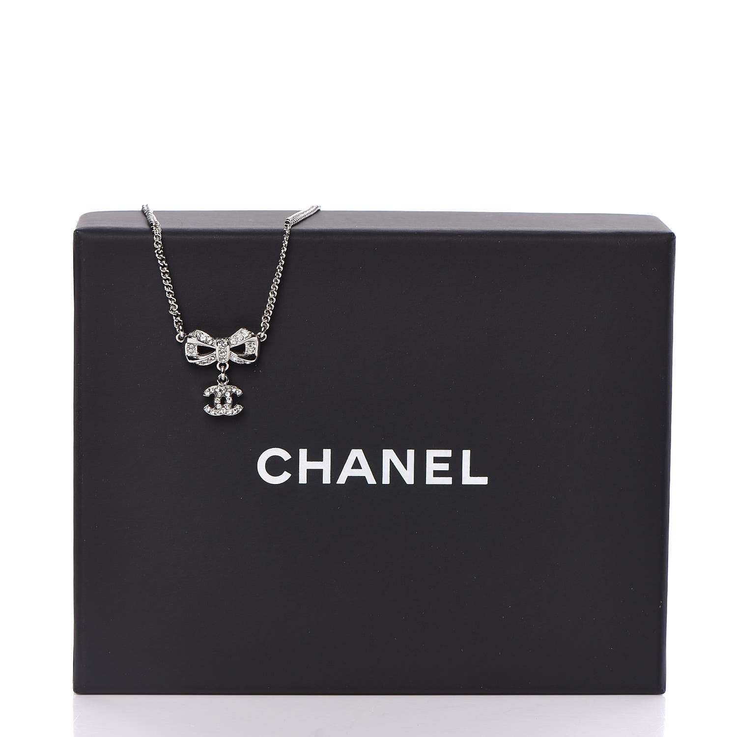 Chanel Crystal CC Bow Necklace Silver 5 of 5
