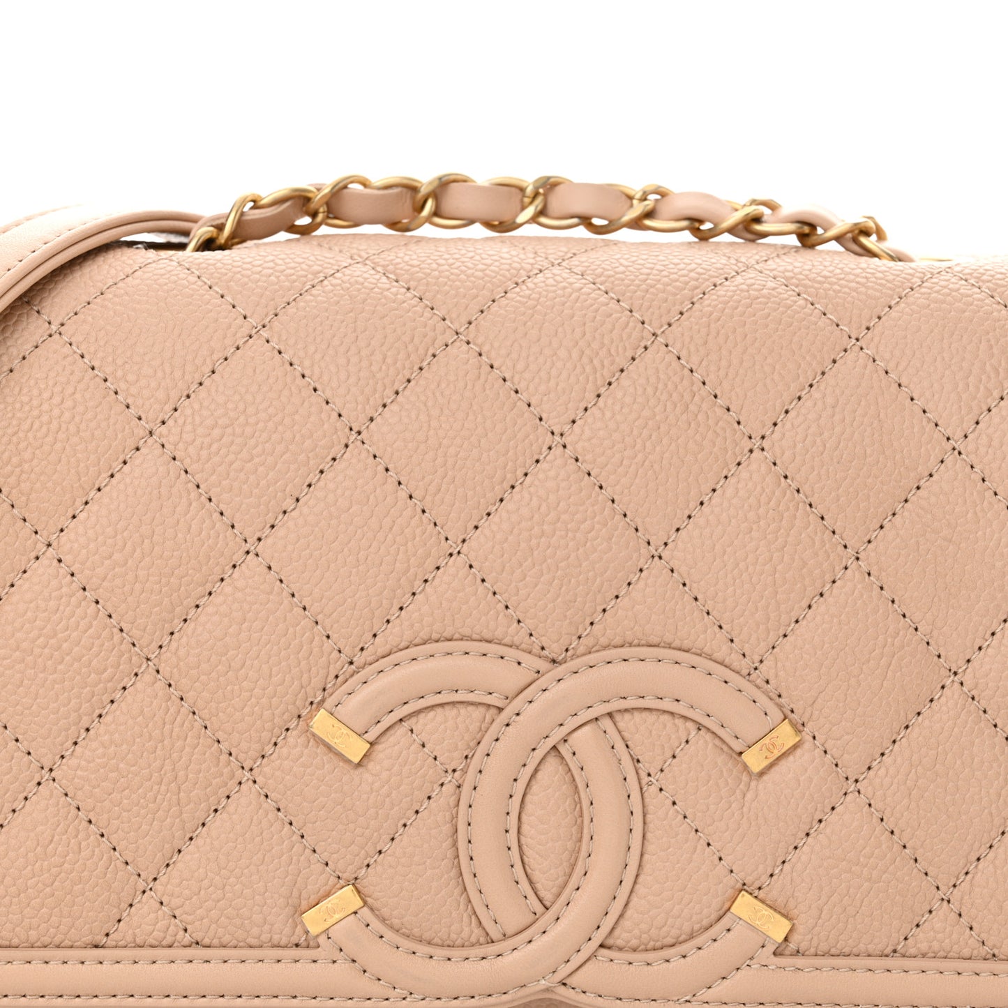 Caviar Quilted Medium CC Filigree Flap Beige
