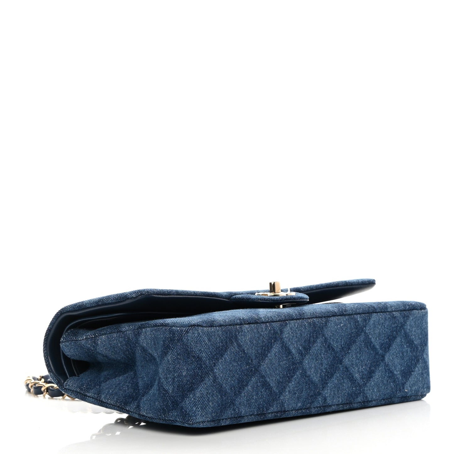 Printed Denim Quilted Medium Double Flap Dark Blue