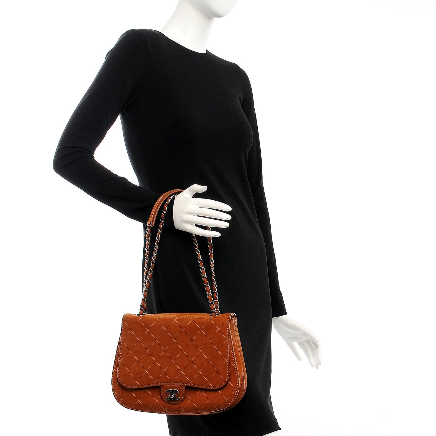 Suede Quilted Coco Twin Large Flap Brown