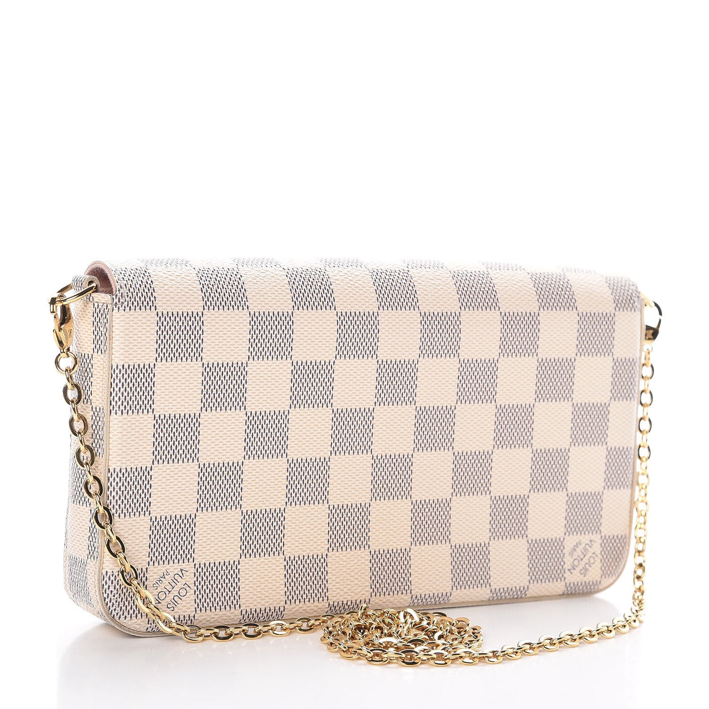Damier Azur Pochette Felicie Chain Wallet Rose Ballerine