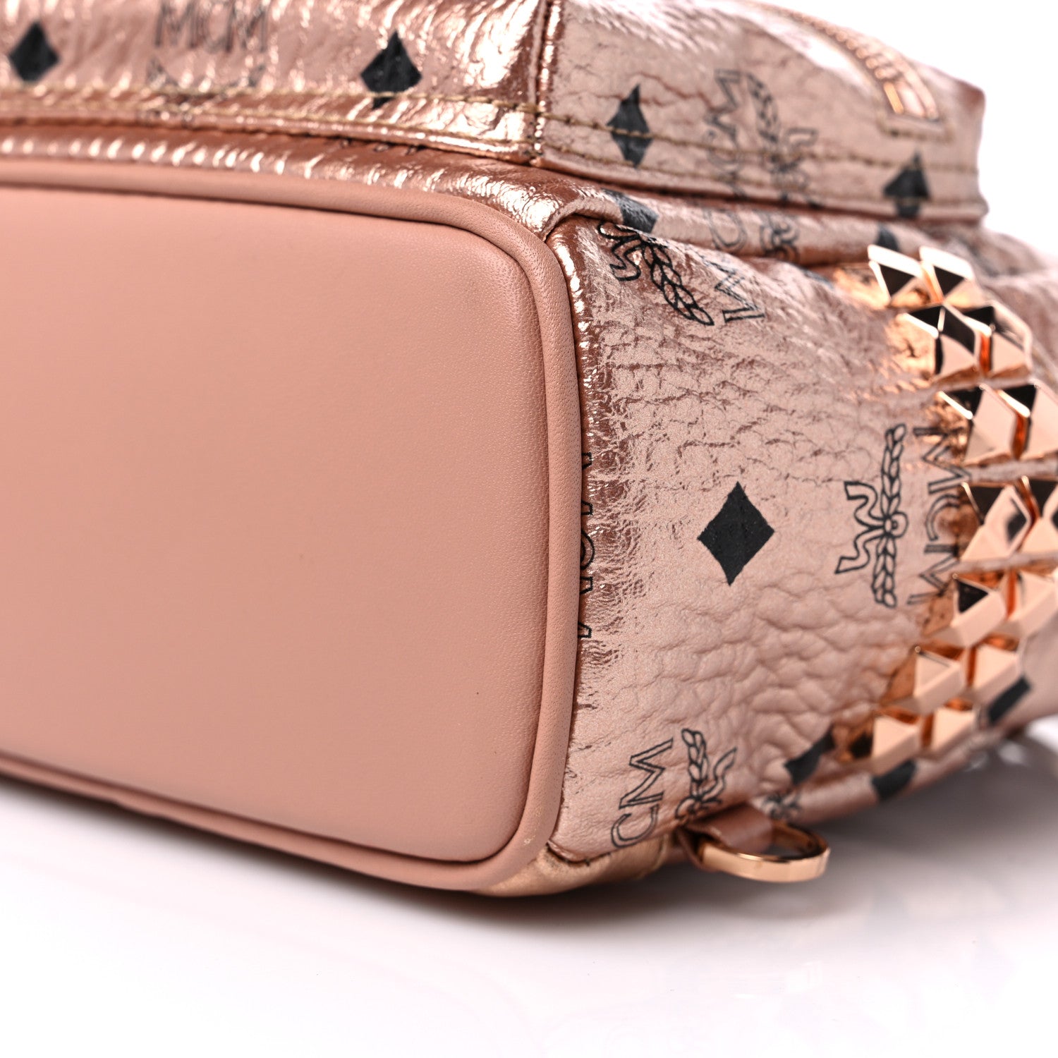 MCM Metallic Visetos Studded X-Mini Bebe Boo Backpack Champagne Gold 9 of 12