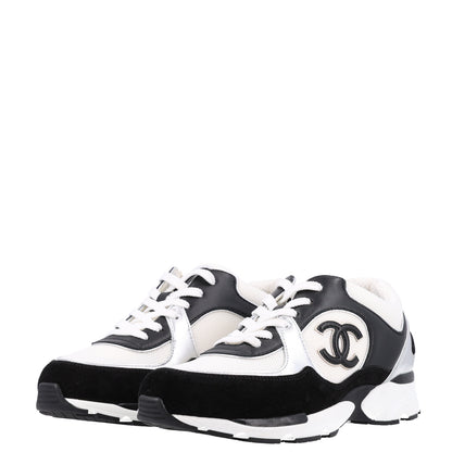 Chanel Mesh Suede Calfskin Grained Calfskin Womens CC Sneakers 39 Black White Silver 4 of 10