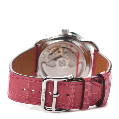 Hermes Stainless Steel Alligator Mother of Pearl 38mm Arceau Petite Lune Automatic Watch Braise 3 of 5