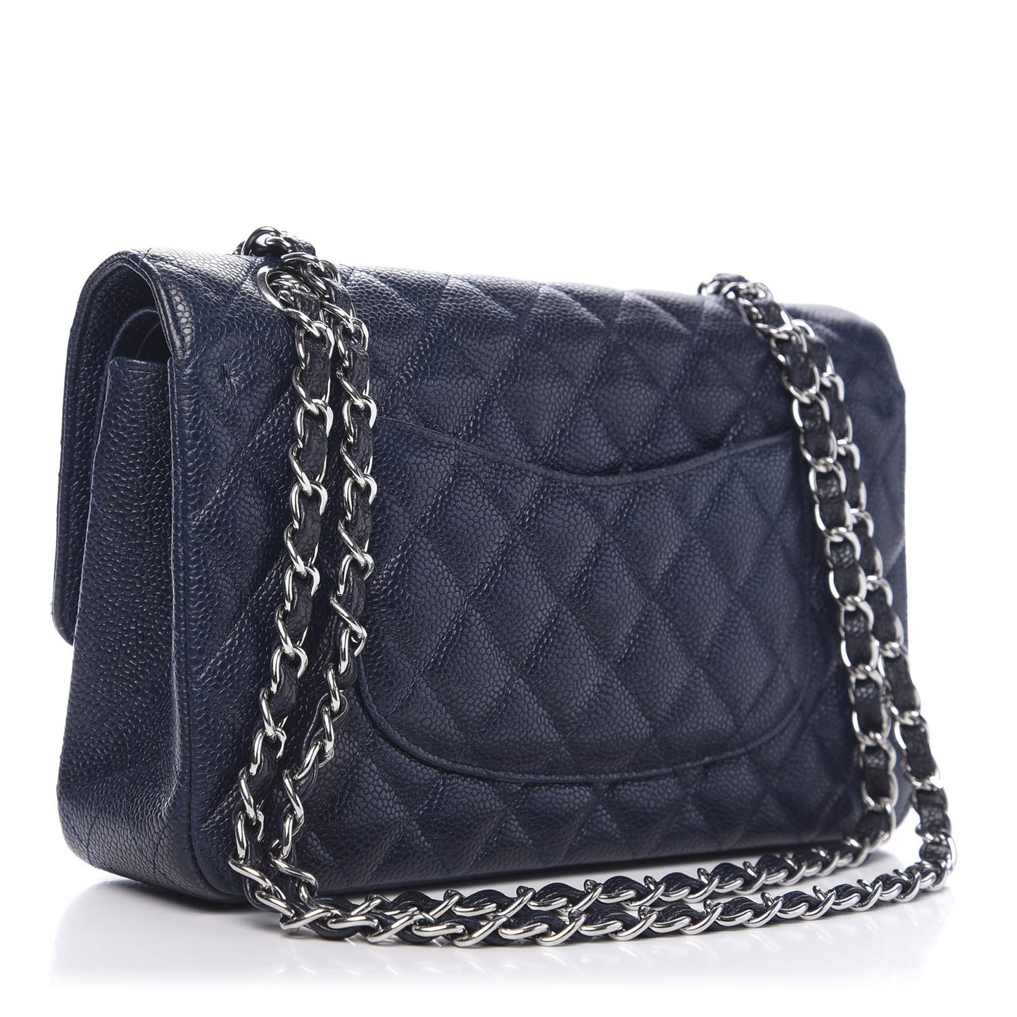 Caviar Quilted Medium Double Flap Navy