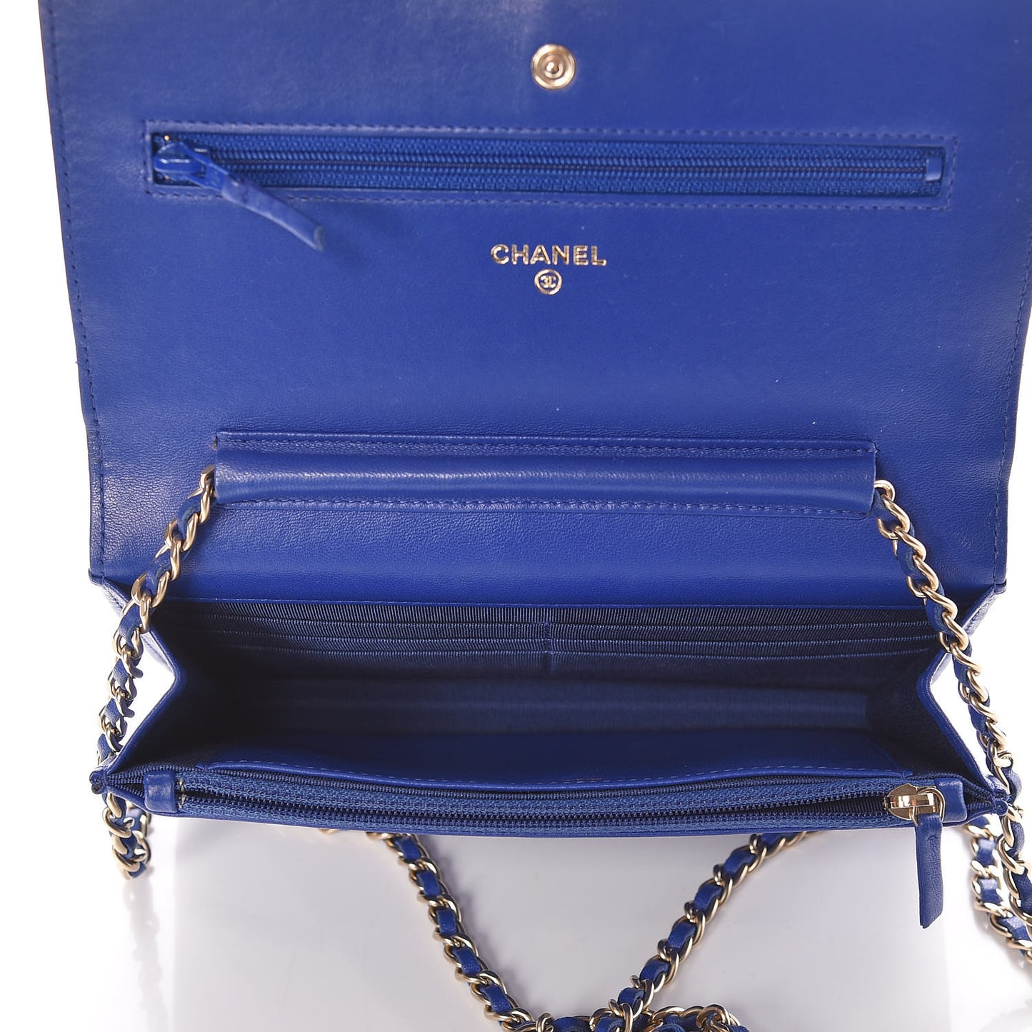 Lambskin Quilted Wallet On Chain WOC Blue Fonce