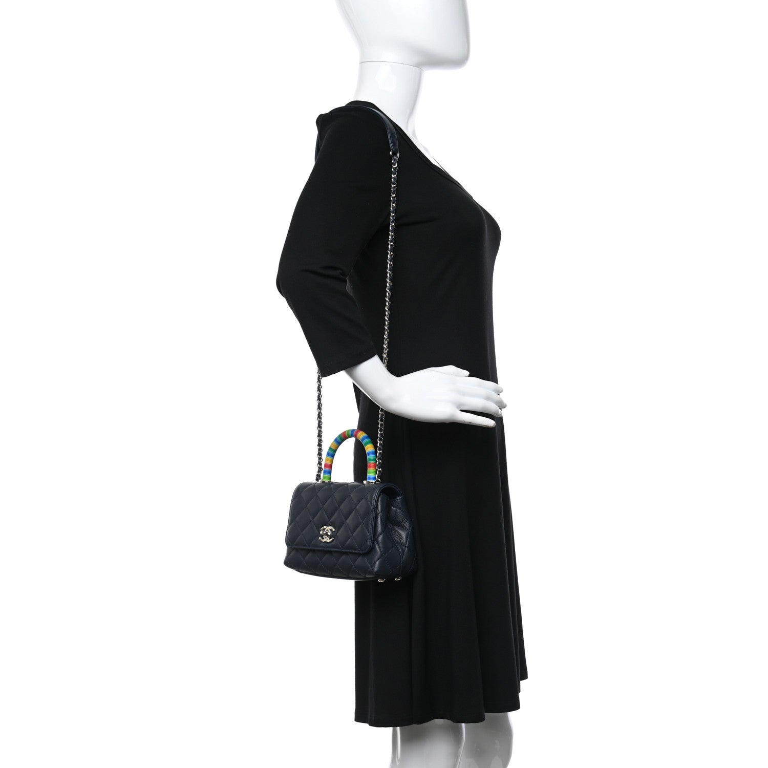 Chanel Goatskin Quilted Extra Mini Rainbow Coco Handle Flap Navy Blue 2 of 11