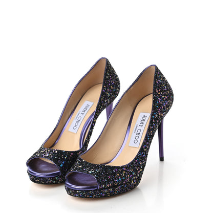 Jimmy Choo Coarse Glitter Crown 100 Peep Toe Platform Pumps 35 Petrol 3 of 8