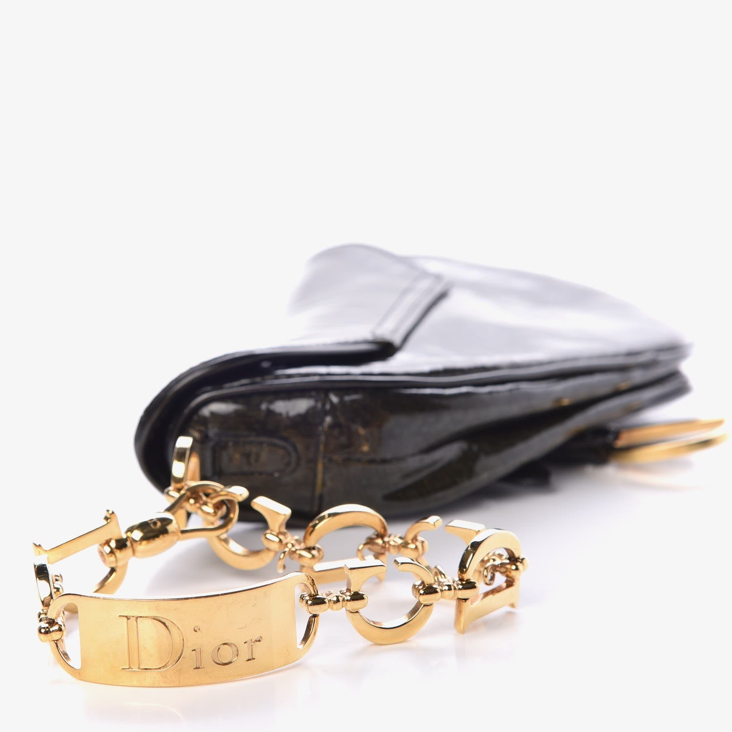 Christian Dior Patent Diorissimo Saddle Wristlet Green 5 of 8