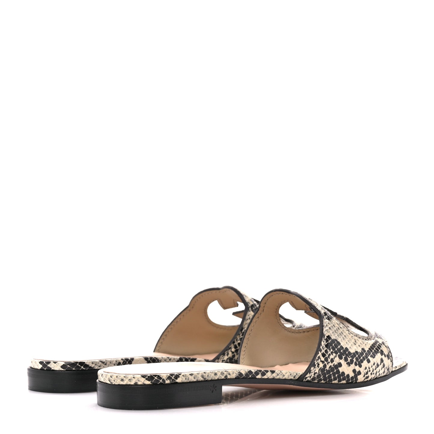 Calfskin Python Print Interlocking G Cut Out Slide Sandals 36 Beige Avana