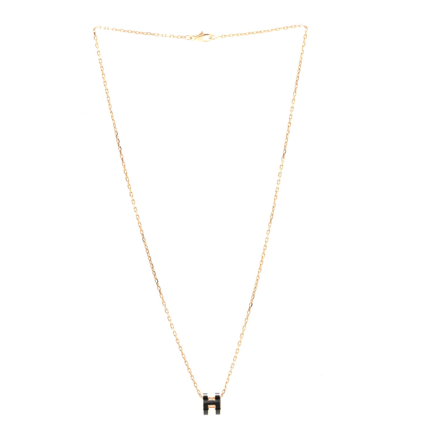 Hermes Lacquered Rose Gold Mini Pop H Pendant Necklace Black 3 of 9